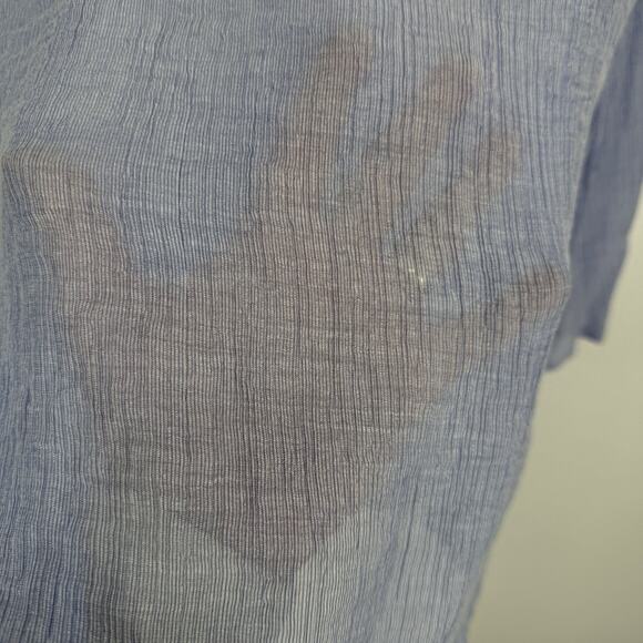 Maurices Sheer Crepe Embroidered Boho Tunic Size Medium Blue White Long Sleeve - Picture 6 of 10